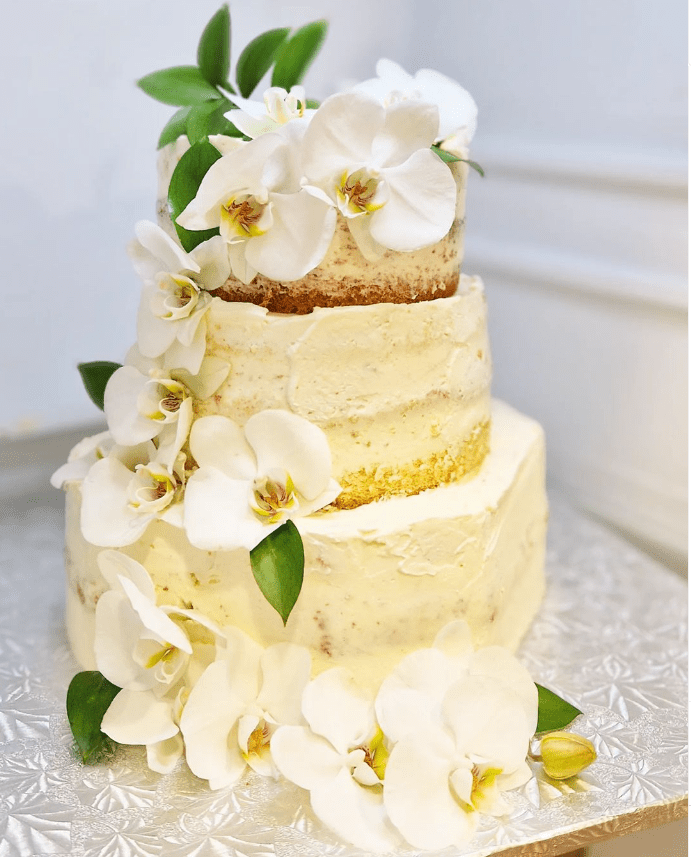 White orchid wedding cake madeira