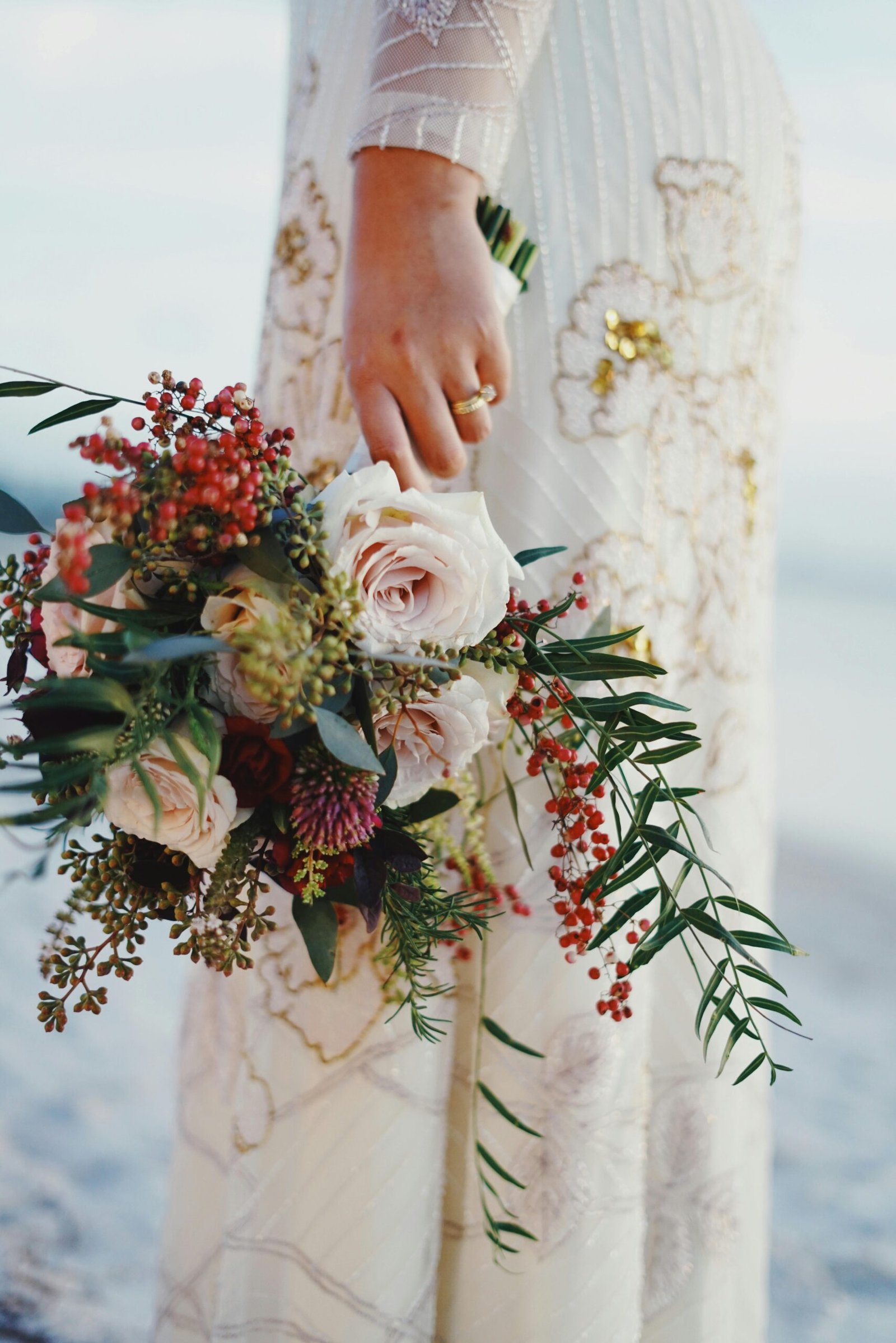 Bride in Madeira Holding her boqute with one hand