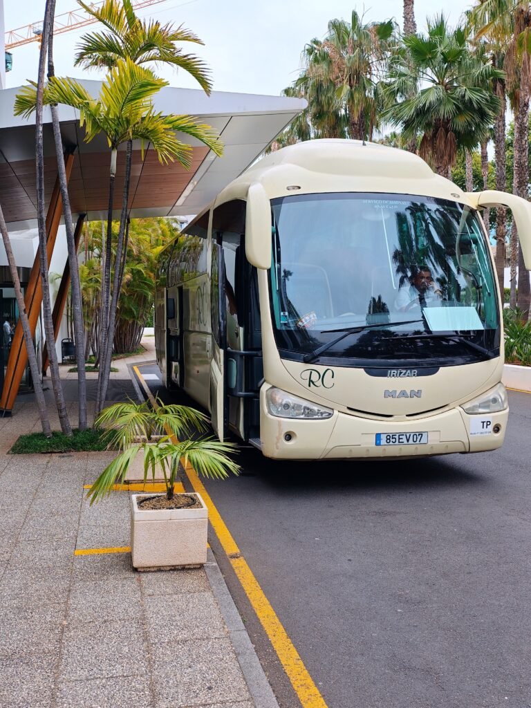 Bus outside Vida Mar Hotel for Madeira Weddings Wedding Trasport